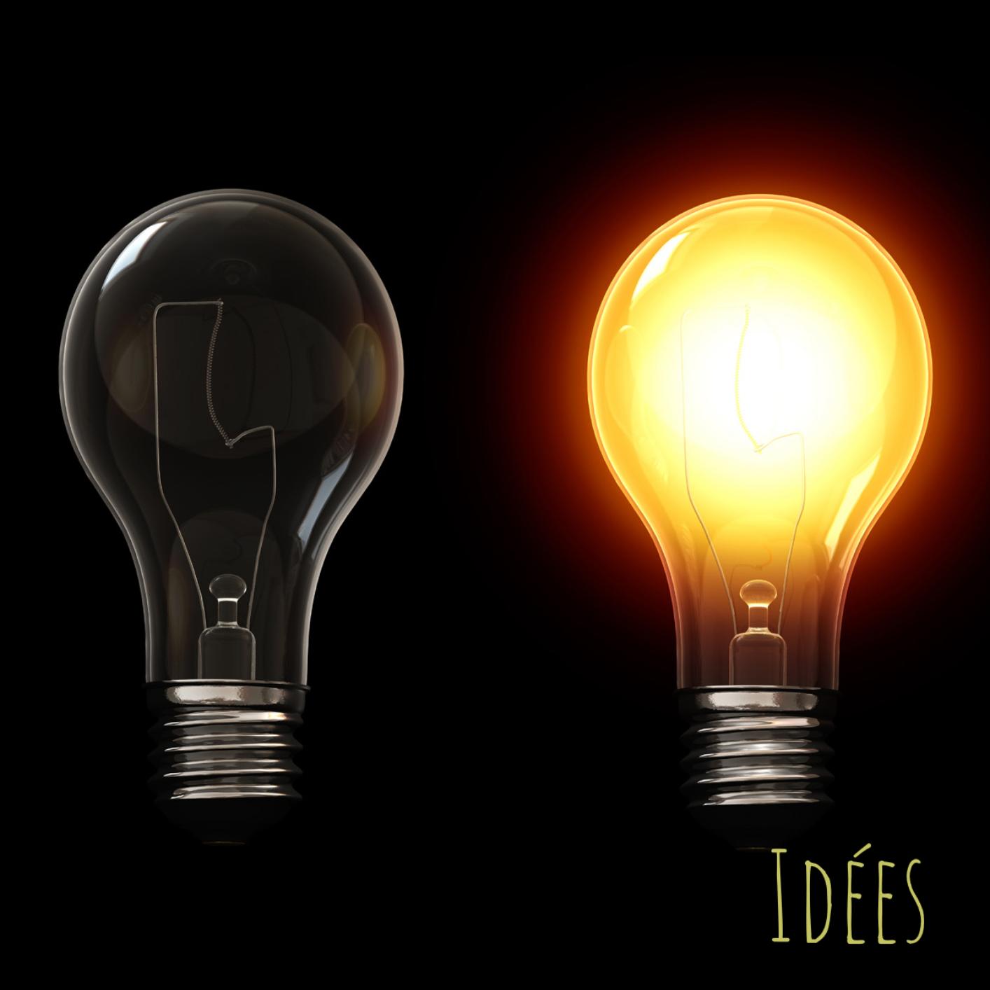 Two lights bulbs one off and one on to illustrate the birth of new ideas